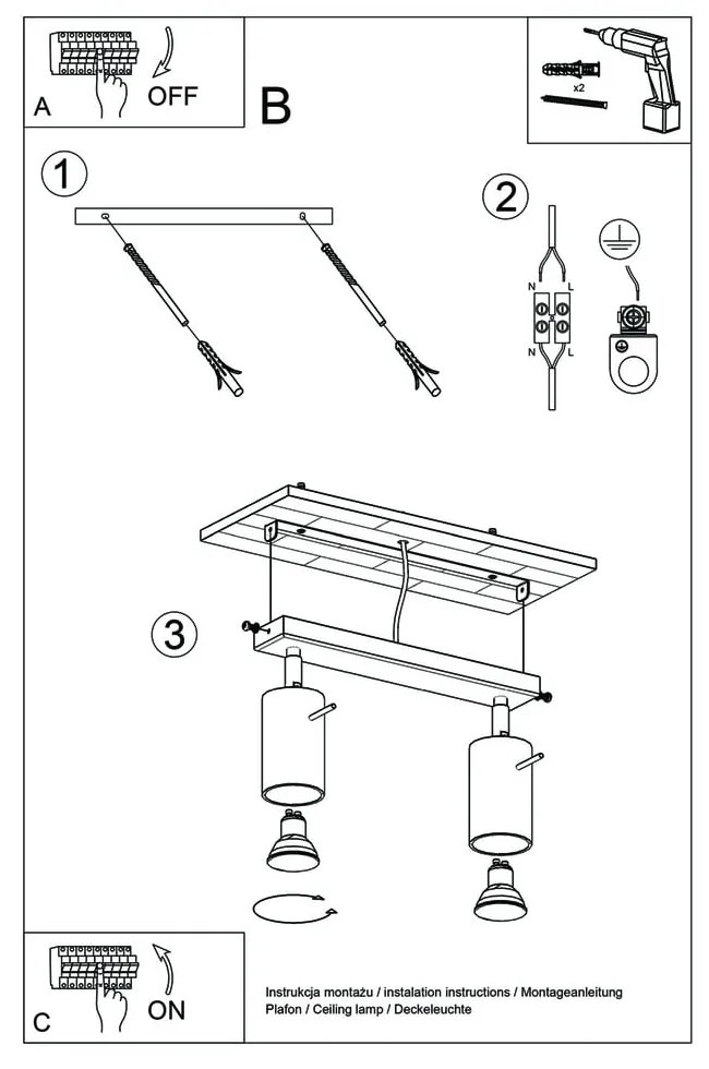 Etna fehér mennyezeti lámpa - Sollux
