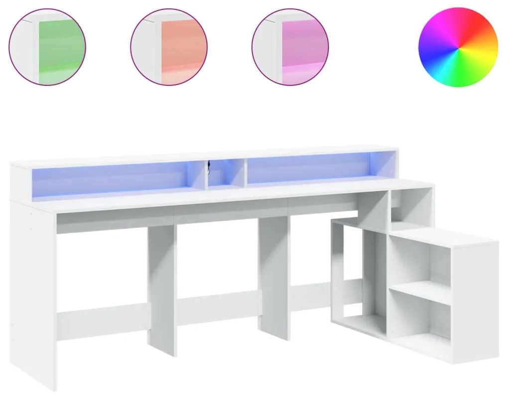 fehér szerelt fa íróasztal LED-világítással 200 x 104 x 91 cm