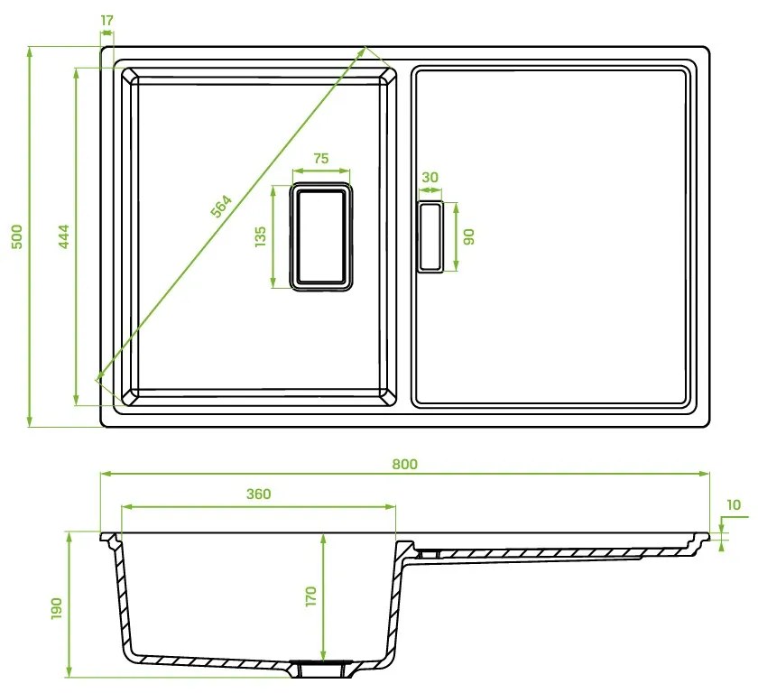 Laveo Tonga, 1 rekeszes gránit mosogató 800x500x190 mm, bézs, LAV-SPT_411Y