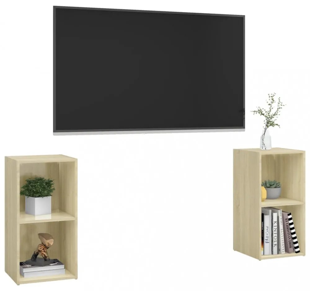 2 db sonoma tölgy színű szerelt fa TV-szekrény 72x35x36,5 cm
