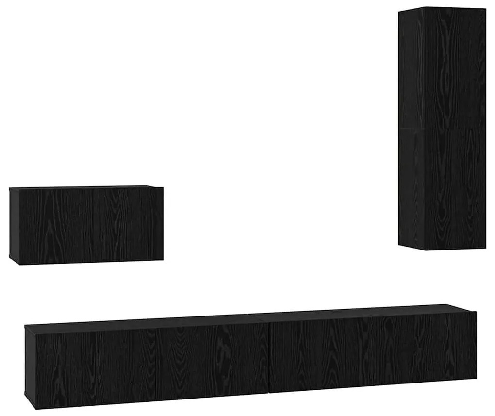 Fali TV Szekrény 4 pcs Musta tammi 200 x 30 x 30 cm Műanyag Fa