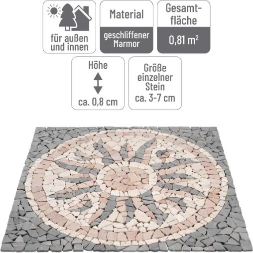 Márványmozaik "Nap" motívum 90 × 90 cm