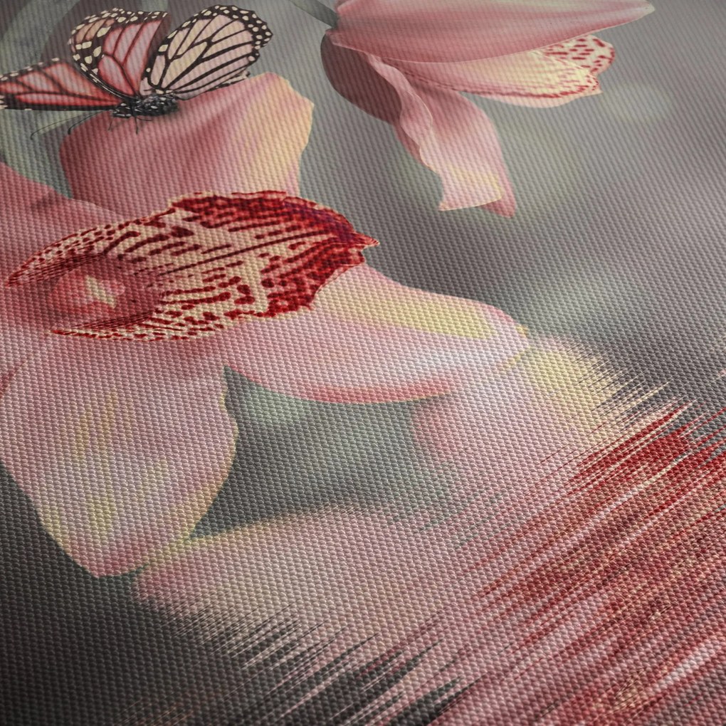 Kép - Virágok és pillangó (70x50 cm)