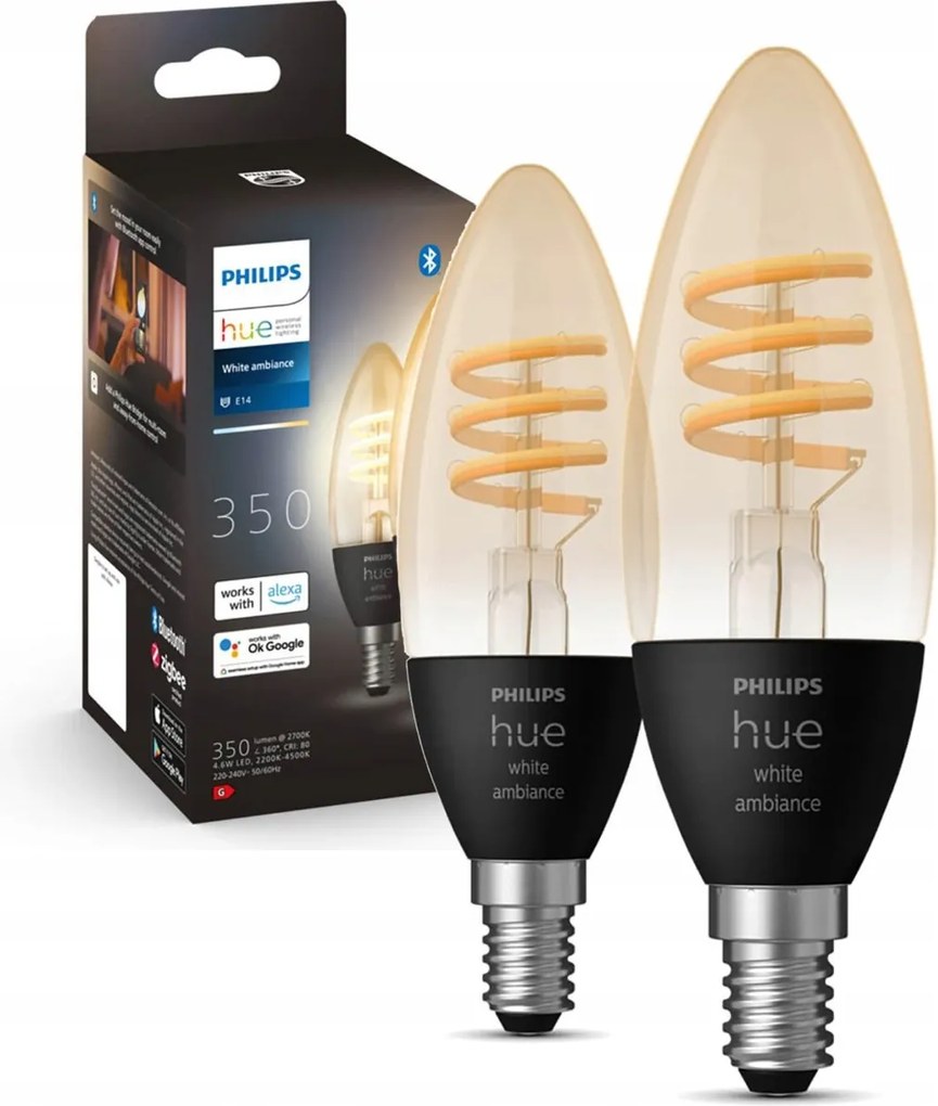 2PAK Led izzó gyertya E14 B40 4,6W Cct Philips Hue Bluetooth Zigbee