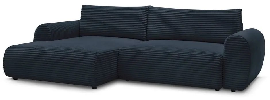 Sötétkék kordbársony kinyitható sarokkanapé (bal oldali) Lucien – Bobochic Paris