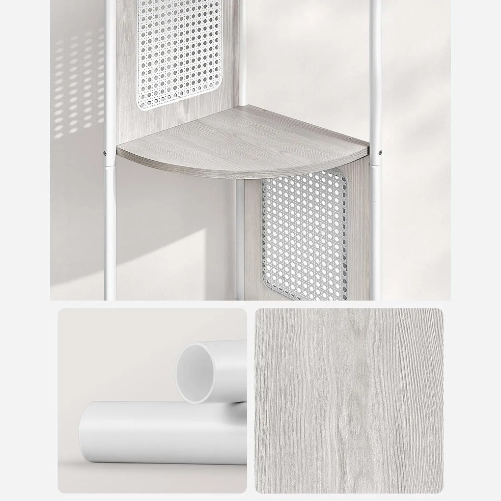 5 szintes sarokpolc, könyvespolc polirattan oldalakkal, 156x32x32 cm, zab bézs