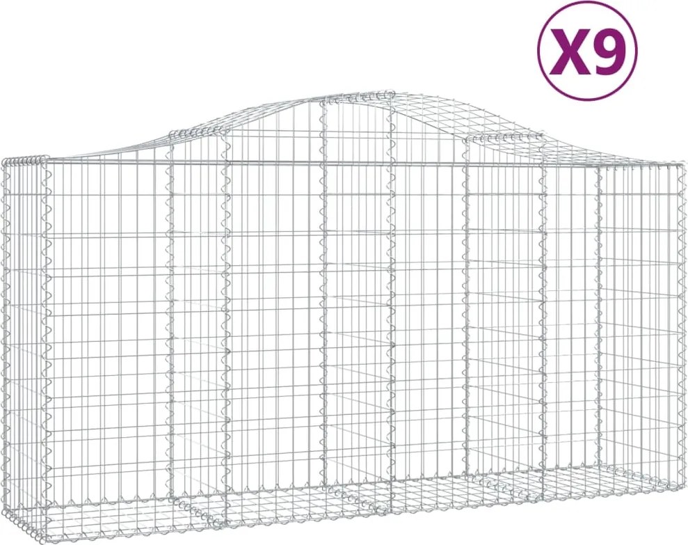 vidaXL 9 db íves horganyzott vas gabion kosár 200 x 50 x 100/120 cm