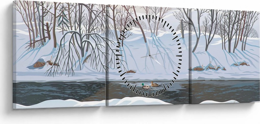 Kép - róka a téli tájban (órával) (90x30 cm)