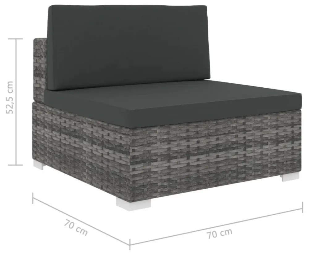 1 db szürke polyrattan moduláris középső kanapé párnákkal