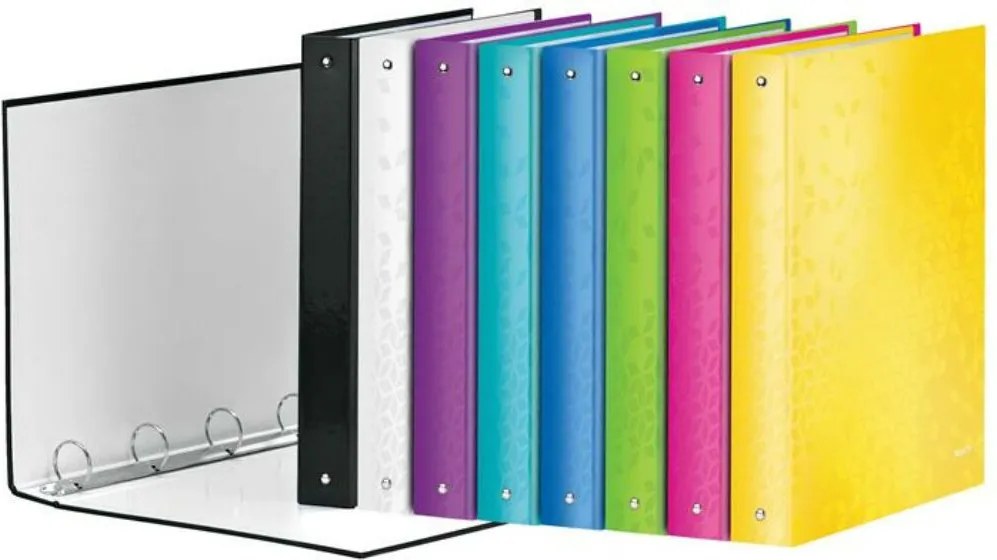 Gyűrűs könyv, 4 gyűrű, D alakú, 40 mm, A4 Maxi, karton, LEITZ Wow, zöld (E42420054)