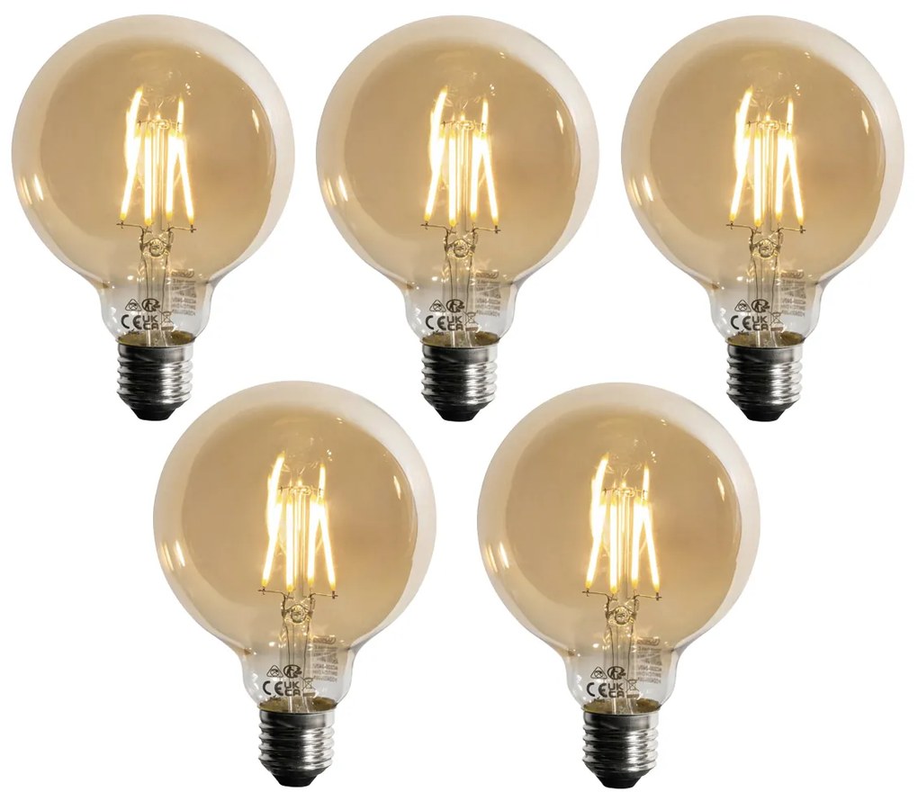 5 db-os szett E27 3 lépésben szabályozható LED izzó arany G95 4W 450 lm 2700K