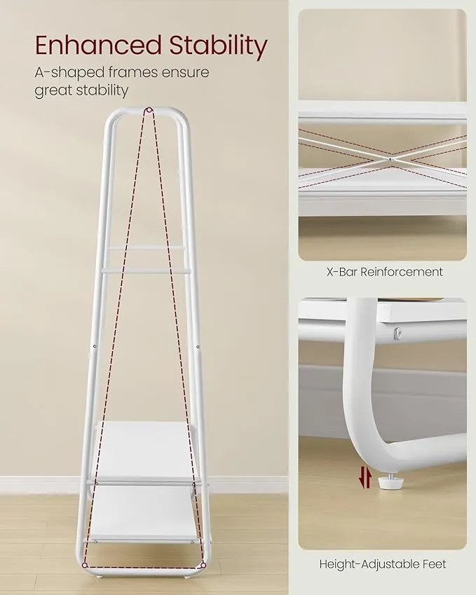 Acélvázas ruhafogas állvány, 45 x 100 x 160 cm, fehér