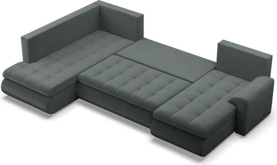 Tokio U sarokkanapé, 3 ágyneműtartóval, bársony, baloldali, szürke