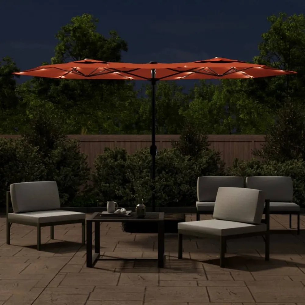 terrakotta dupla tetős LED-es napernyő 316x240 cm
