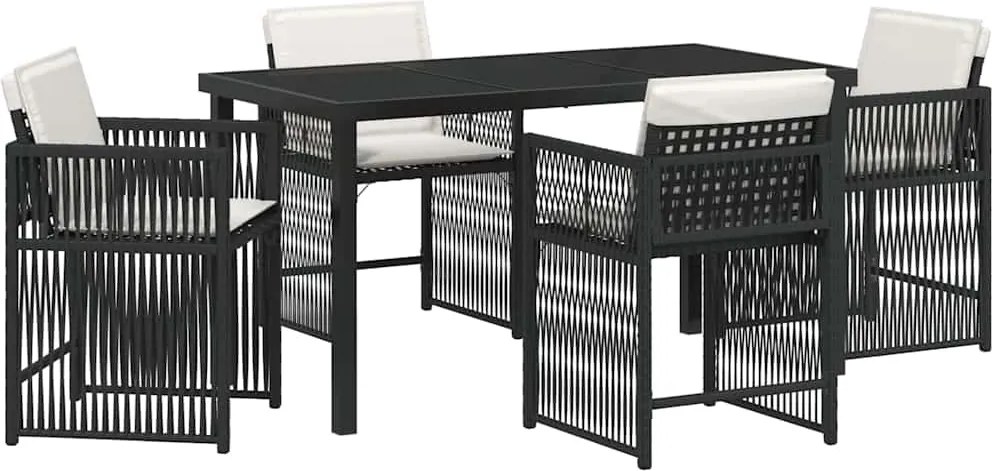 vidaXL Kert étkező szett 5 pcs Fekete polirattan