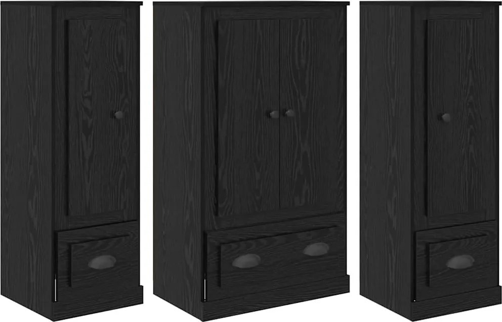 vidaXL Magasfiú fiókkal 3 pcs Fekete tölgy Faanyag