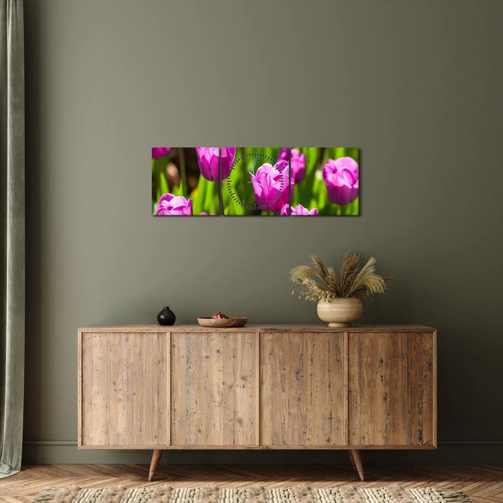 Tulipánok a réten képe (órával) (90x30 cm)