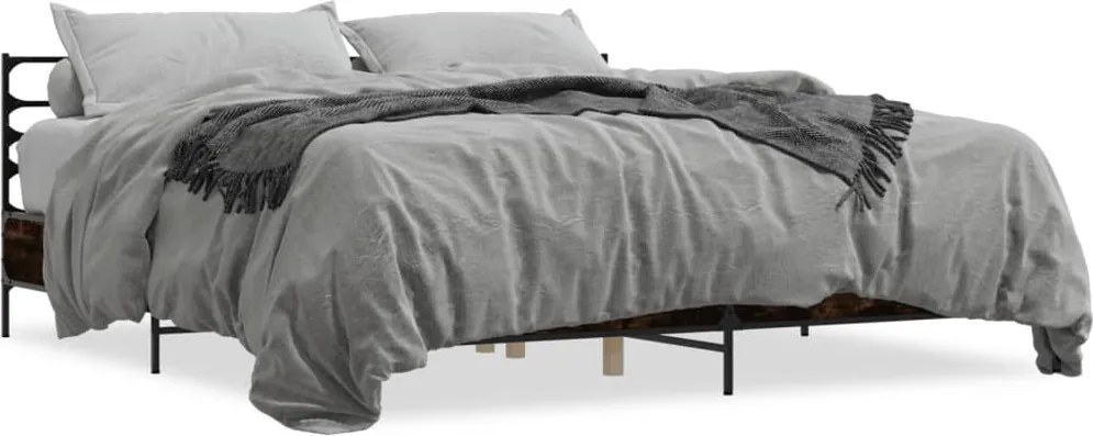 vidaXL füstös tölgy színű szerelt fa és fém ágykeret 180 x 200 cm