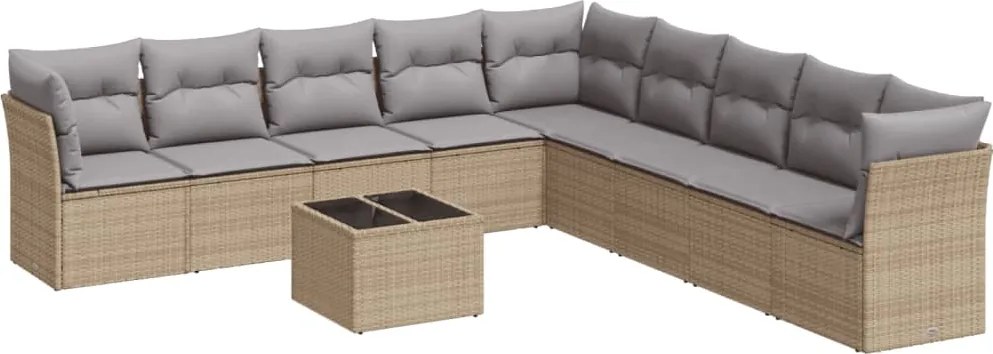 vidaXL 10 részes bézs polyrattan kerti ülőgarnitúra párnával