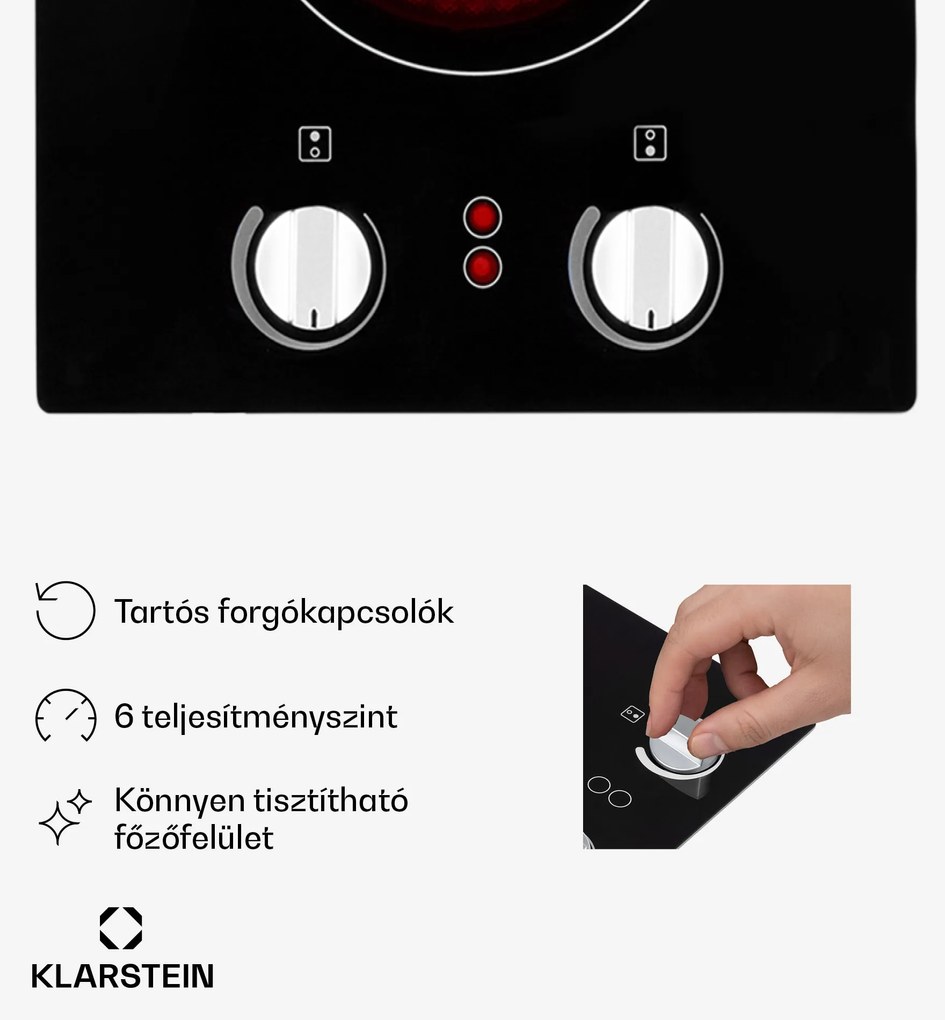 Klarstein EasyCook Domino, üvegkerámia főzőlap, 3000 W, forgó szabályozó, fekete