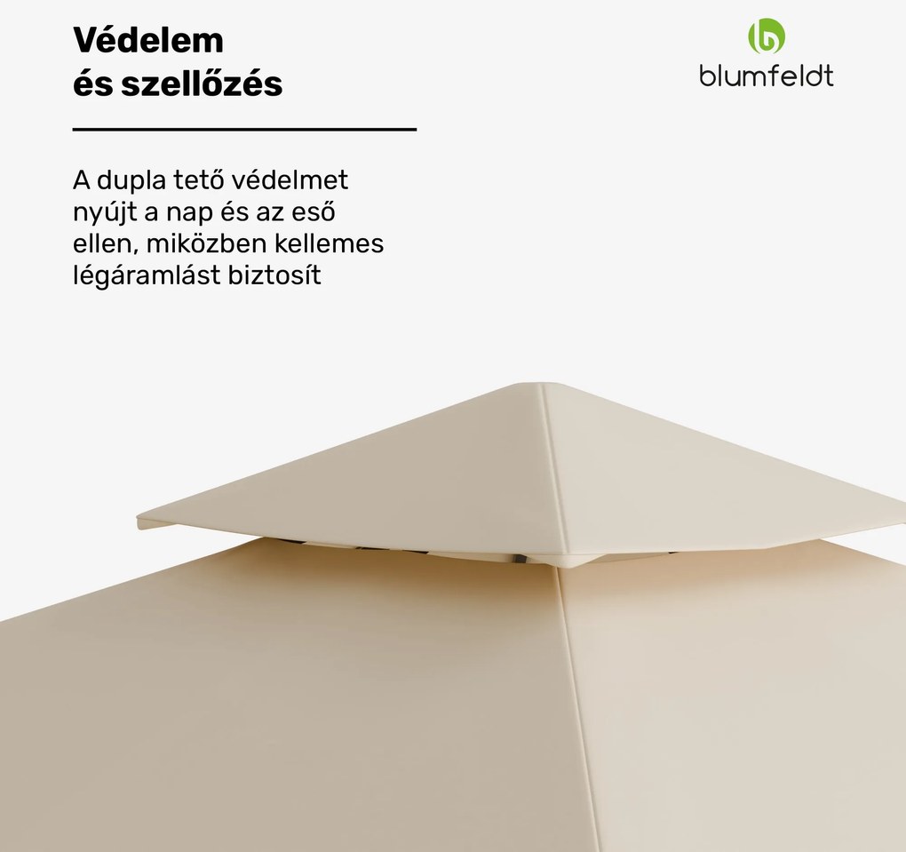 Blumfeldt Grandezza Cortina kerti pavilon 3x3 m, időjárásálló, porfestett, oldalsó redőnyök