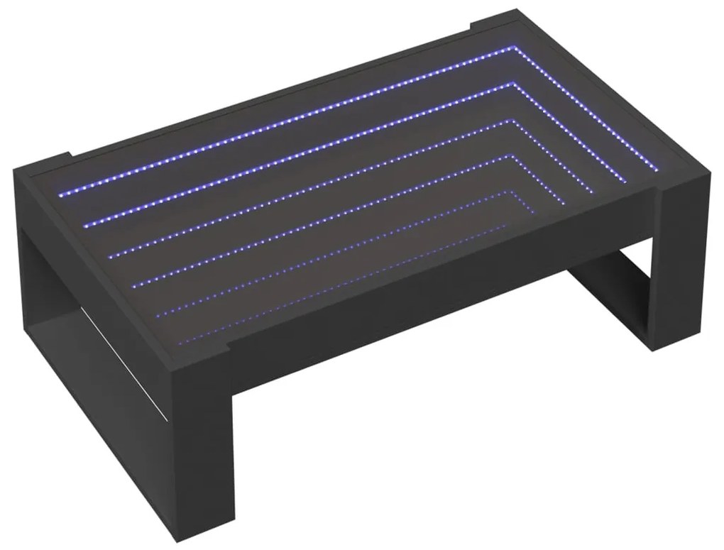 Fekete végtelen hatású LED-es dohányzóasztal 90 x 53 x 30 cm