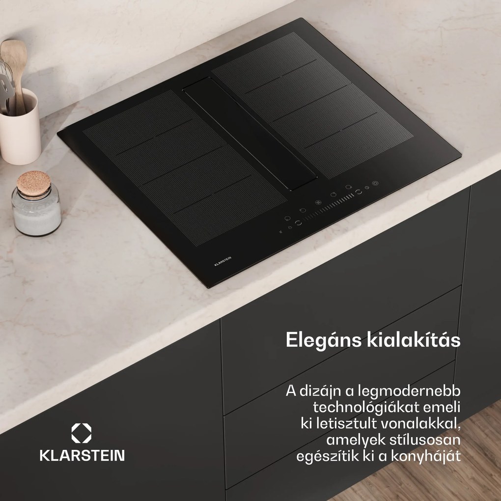 Klarstein Chef-Fusion Down Air System, indukciós tűzhely + DownAir páraelszívó, 60 cm, 600 m³/h EEC A