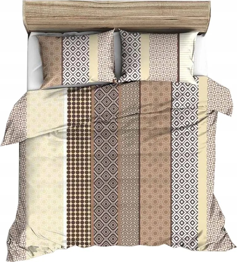 Ágyneműhuzat kéreg 220x200 bézs barna krém függőleges csíkok rombusz geometria