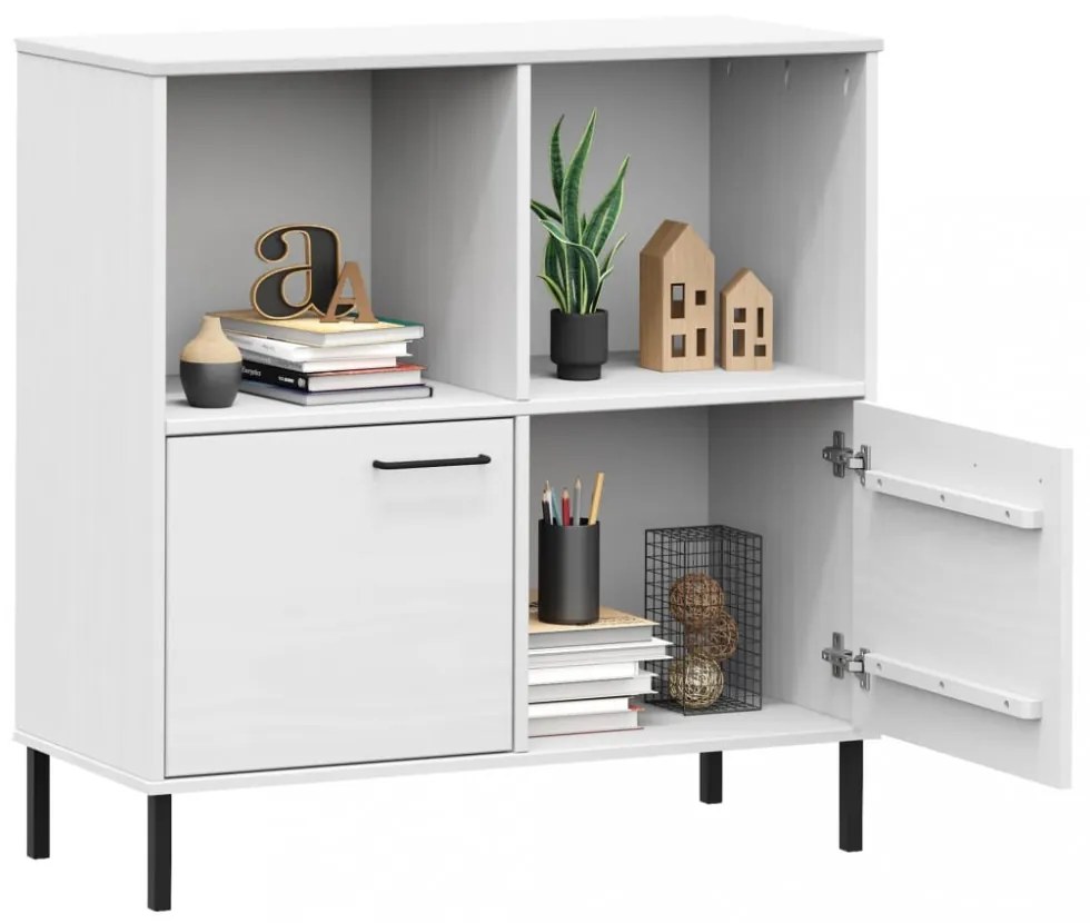 OSLO fehér tömör fa könyvszekrény fém lábakkal 90x35x90,5 cm