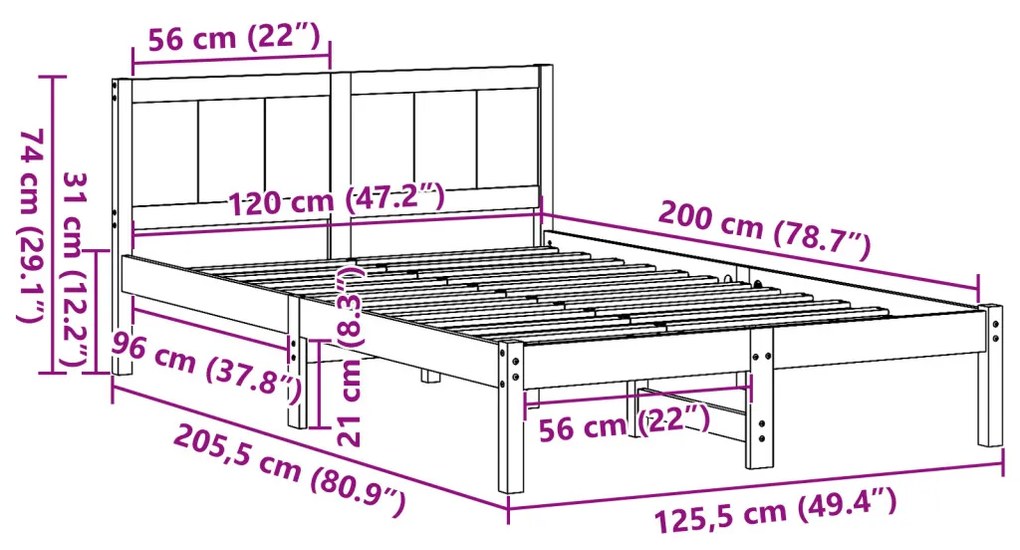 Gyantázott Barna Ágykeret Gyantázott barna Tömör fa 120 x 200 cm
