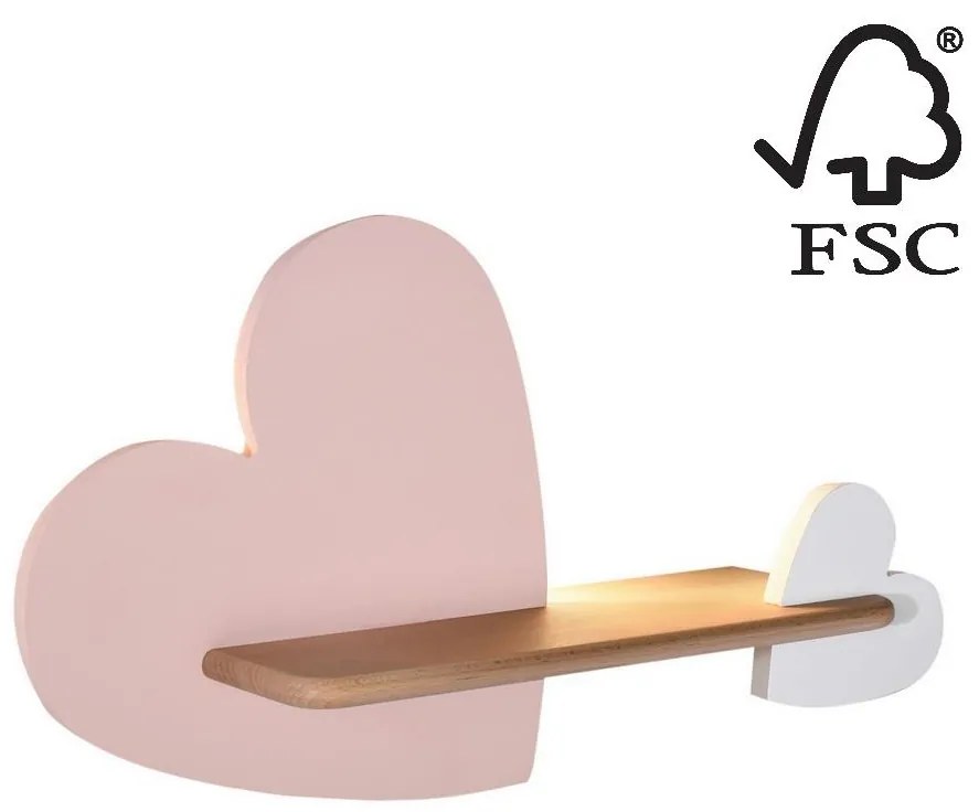 Candellux LED Gyerek fali lámpa polccal HEART LED/5W/230V rózsaszín/fehér/fa CA0785