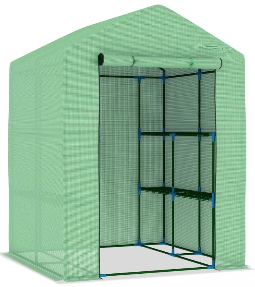 acél melegház polcokkal 143 x 143 x 195 cm