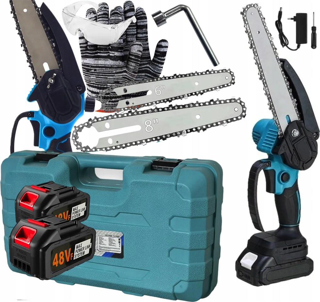 Akkumulátoros Láncfűrész 8" és 6" Mini ágfűrész 2xaku szett