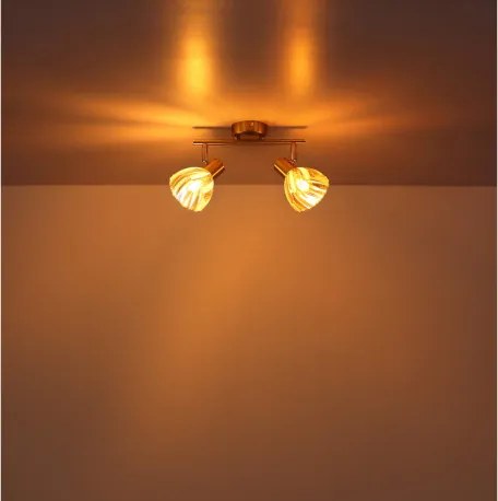 Globo 54315M-2 Fali spotlámpa, fém sárgaréz színű matt, króm, borostyánszínű üveg, szatírozott, elfordítható, HxSzxM: 250x130x190mm, 2x E14 40W 230V izzók nélkül