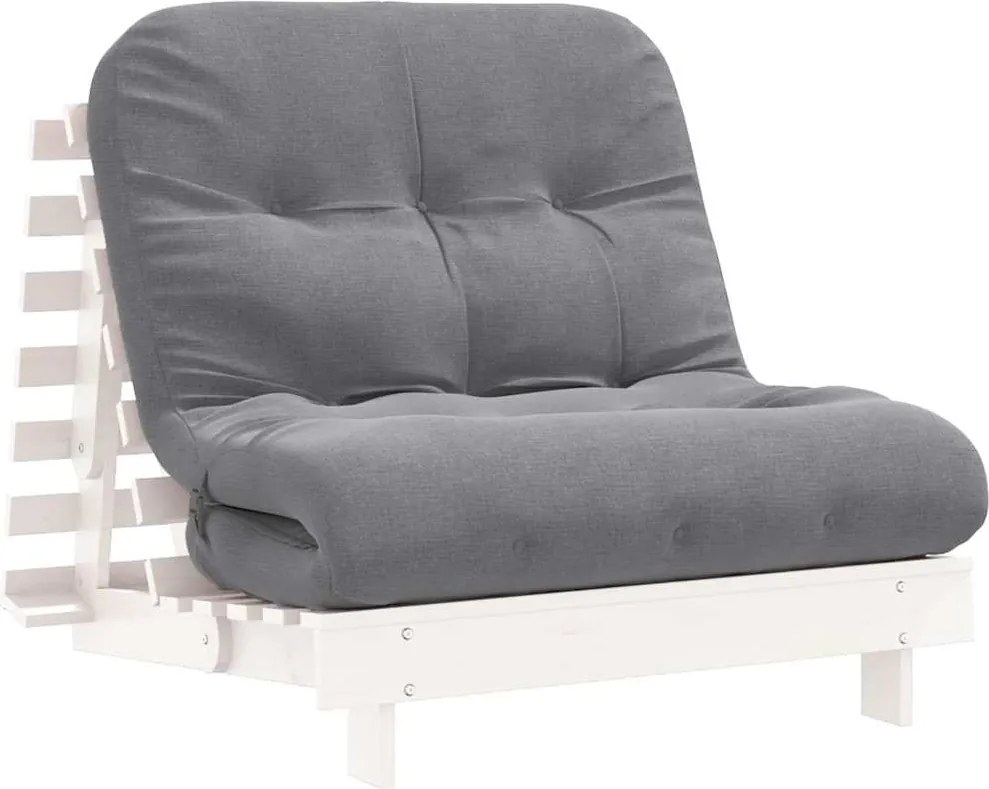 vidaXL fehér tömör fenyőfa futon kanapéágy matraccal 80 x 206 x 11 cm