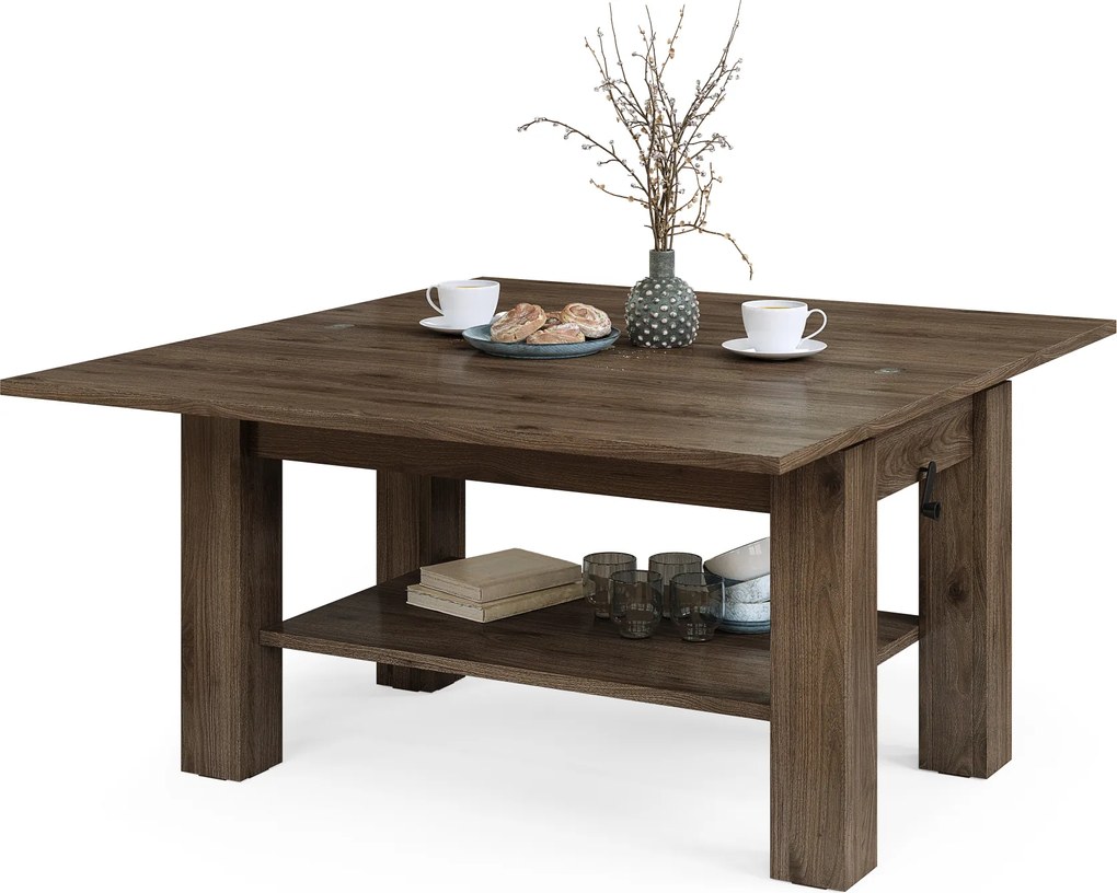 Mazzoni BRAWO Elegáns Dió - NYITHATÓ/MAGASÍTHATÓ DOHÁNYZÓASZTAL POLCCAL ÉTKEZŐASZTALKÉNT IS HASZNÁLHATÓ