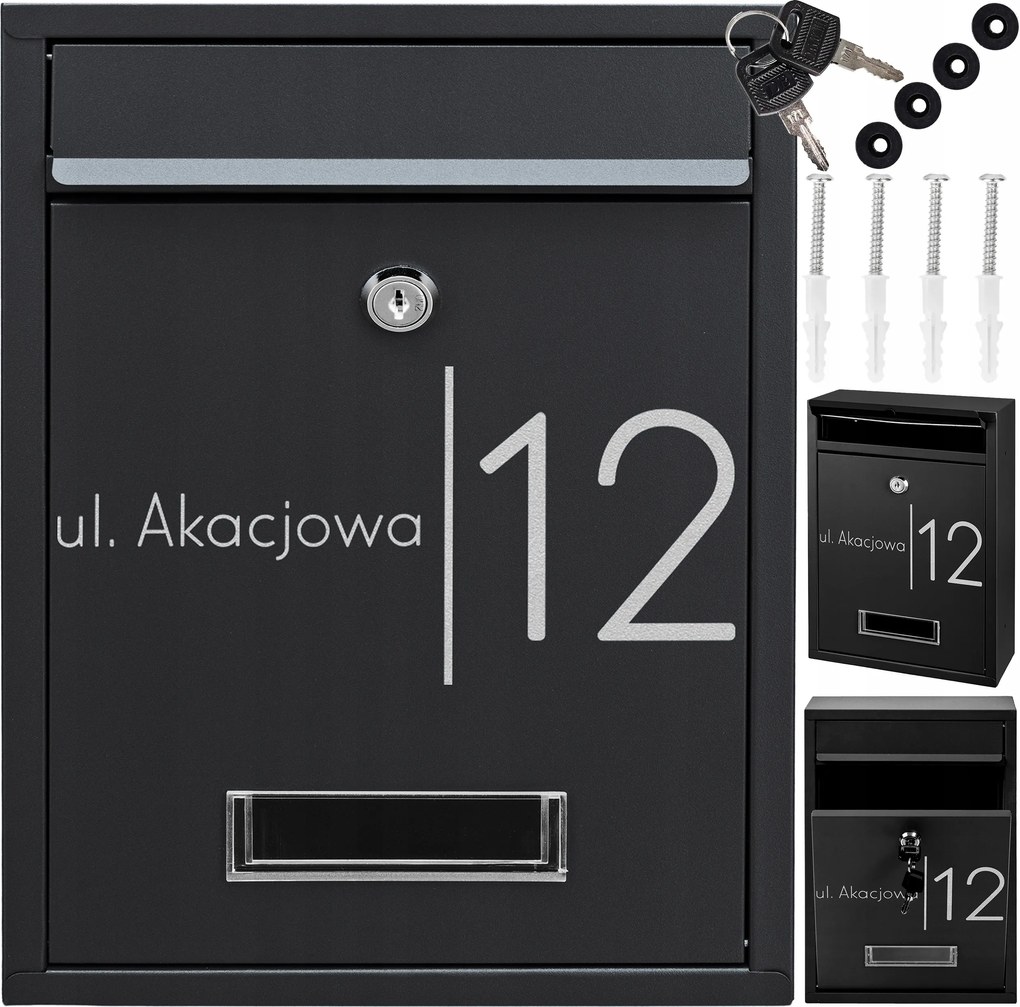 Postaláda Fekete Rib Mintás Felirat