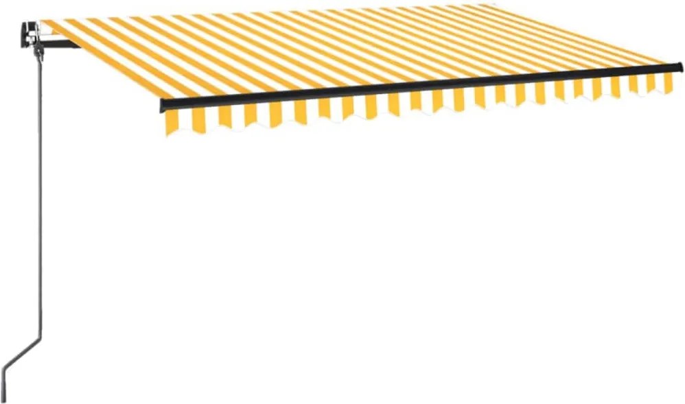 vidaXL sárga és fehér kézzel kihúzható LED-es napellenző 450 x 350 cm