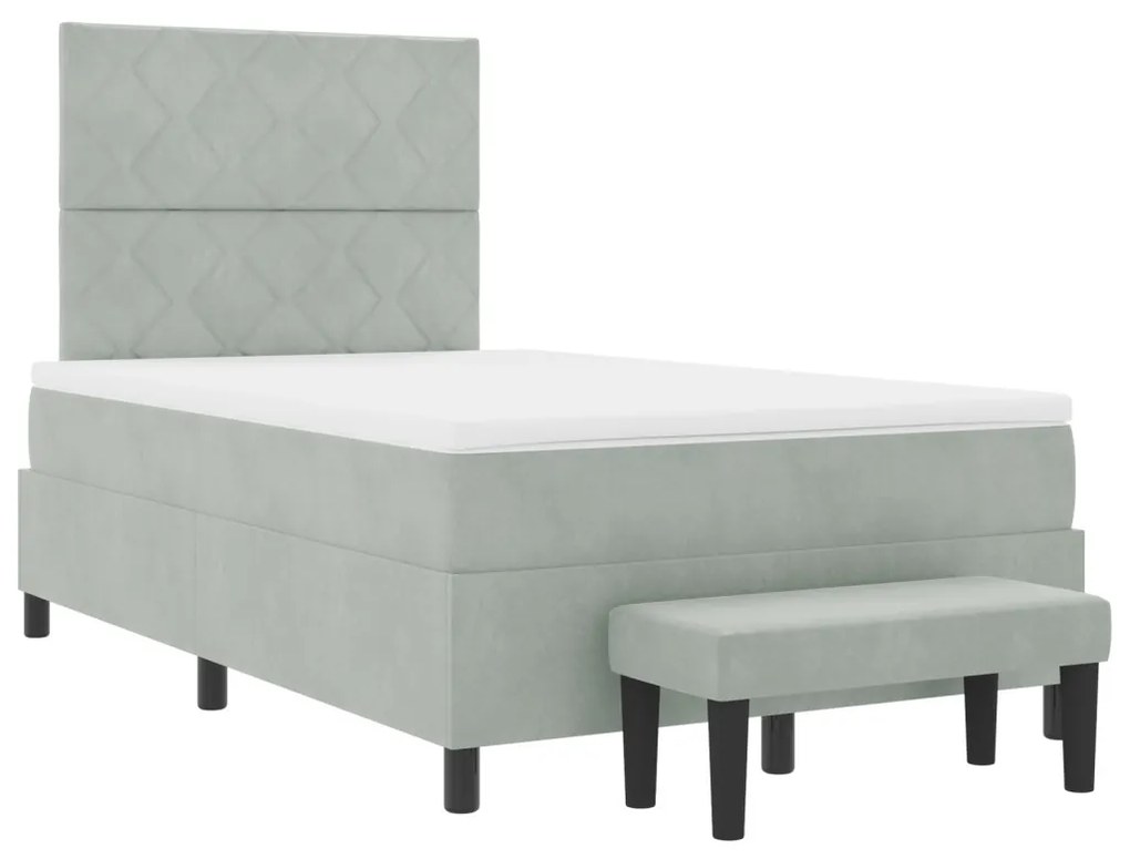 Box Spring Ágy Matraccal és Padot Világosszürke 120x190 cm Bársony