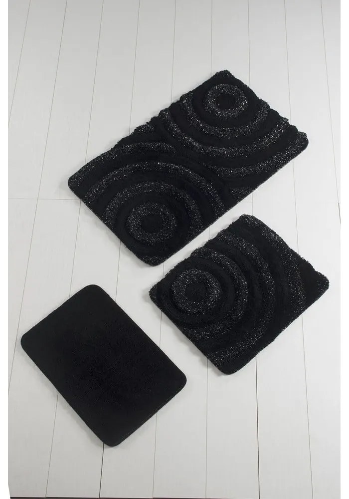 Fekete fürdőszobai kilépő szett 3 db-os 100x60 cm Wave – Foutastic