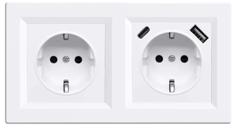 Nova földelt csatlakozóaljzat dugalj 16A 250V USB csatlakozóval fehér kerettel