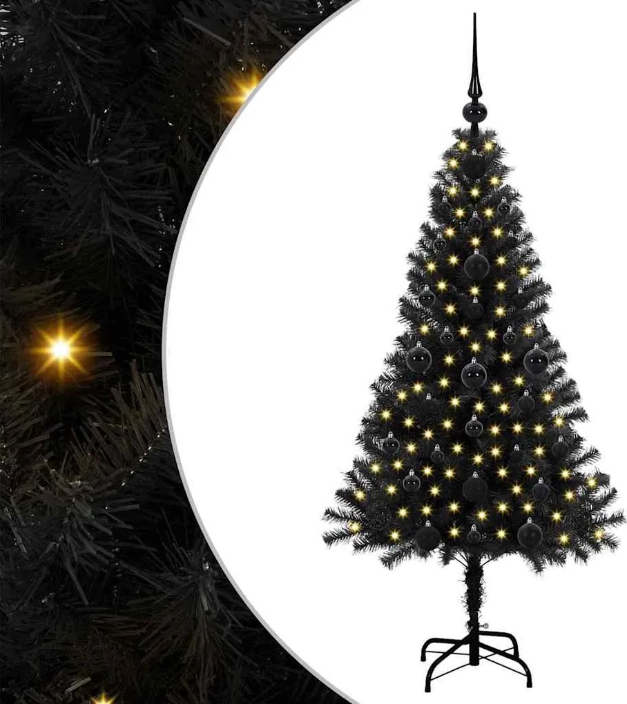 vidaXL Karácsonyfa 150 LED-del állvánnyal Fekete 120 cm PVC