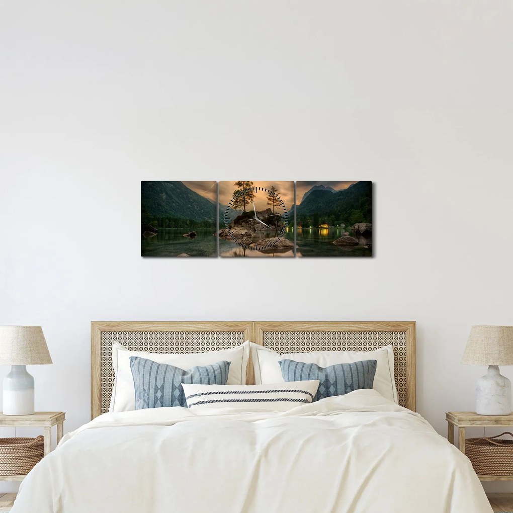 Kép - tó a hegyekben (órával) (90x30 cm)