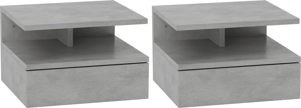 HOMCOM 2 db Modern Fali Éjjeli Székasztal, Fiókkal és Polccal, 35x32x22.5cm, Szürke | Aosom