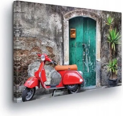 Vászonkép 100x75 Olaszország Vespa robogó antik ajtó kő fal nap