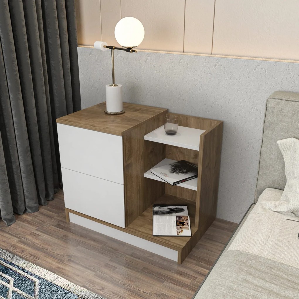 Éjjeliszekrény Rena - White, Walnut