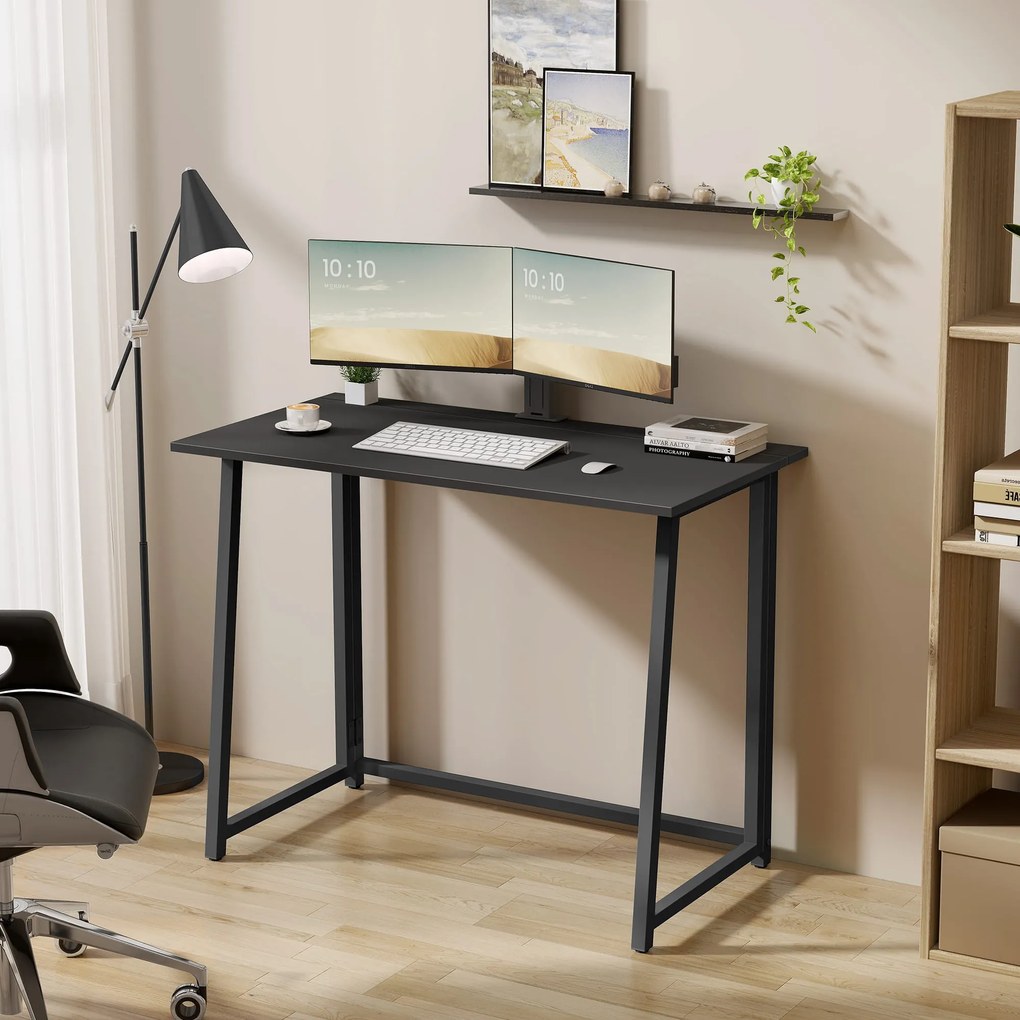 Dolgozószobai szett – összecsukható íróasztal ZARIMO 80×40 cm fekete + irodai szék AVOLA VELVET fekete