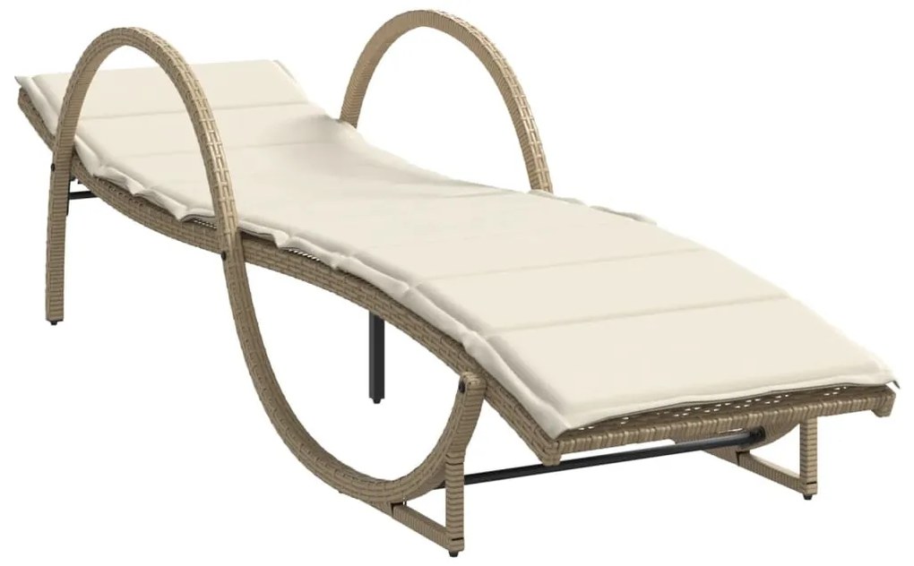 Bézs polyrattan napozóágy párnával 60 x 199 x 42 cm
