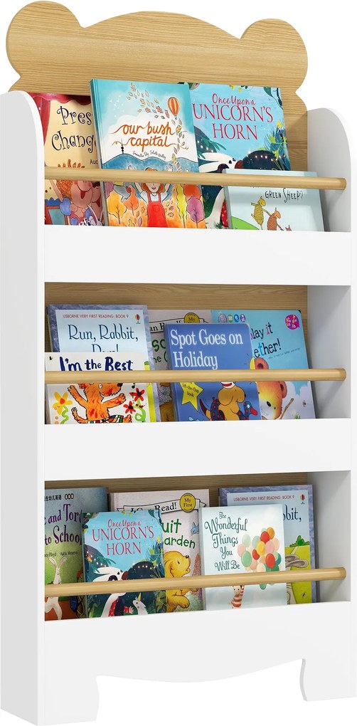 AIYAPLAY 3-Szintes Gyerek Könyvespolc Medve Tervvel Játékterembe, Gyerekszobába, Bölcsődébe - Természetes Fa | Aosom