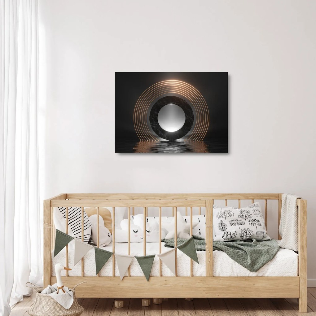 Kép - absztrakció, hold a víz felett (üvegen) (70x50 cm)